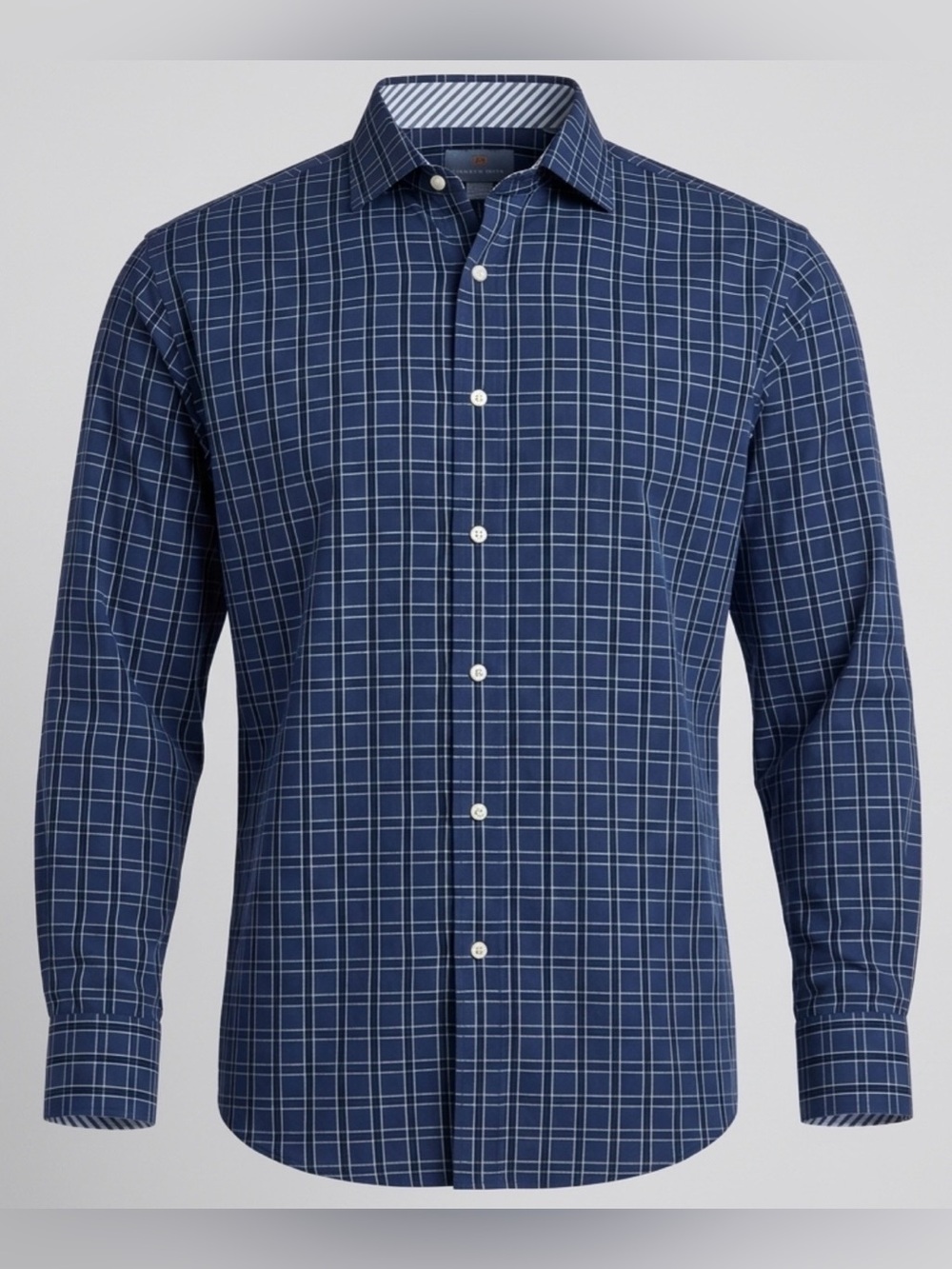 Thomas Dean Men's XL Shirtmaker's Cloth Blue White Windowpane Long Sleeve Shirt